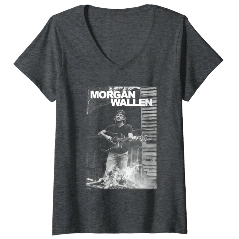 NWT Gray Official Morgan Wallen Guitar Photo V-Neck T-Shirt